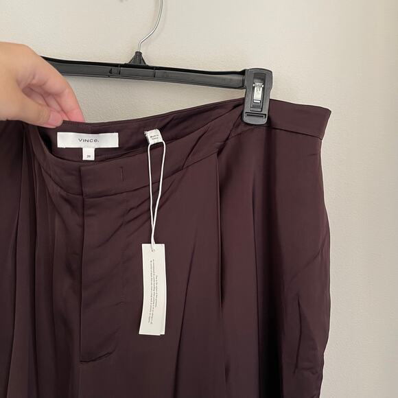 NWT Vince Brown Satin Pleat Front Wide Leg Trousers (Size 20) - Picture 5 of 12